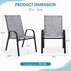 Outdoor Stackable Chairs Set of 6, Stacking Patio Chairs with Textilene Fabric, Outside Furniture for Garden Backyard Balconie Poolside Deck, Grey
