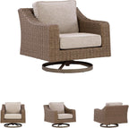 Signature Design by Ashley Outdoor Swivel Lounge Chair with Cushion, Beige | All-weather resin wicker, Powder-coated aluminum frame, Nuvella fabric, Boxed edge cushion, Carmel Bay