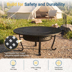 43" large fire pit for outside with 2, front angle view