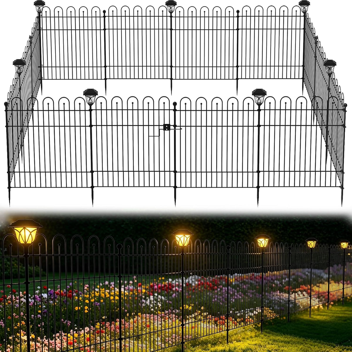 garden fence animal barrier with lights, 5 panels, main product view