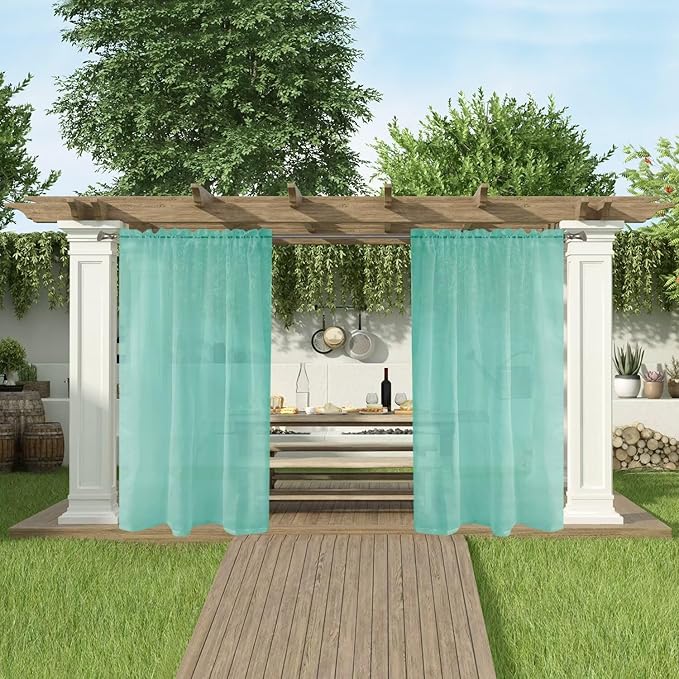 SpaceDresser Waterproof Outdoor Sheer Curtains for Patio - 4 Panels Rod Pocket Indoor Voile Sheer Curtain for Living Room,52W x 120L inch,Turquoise