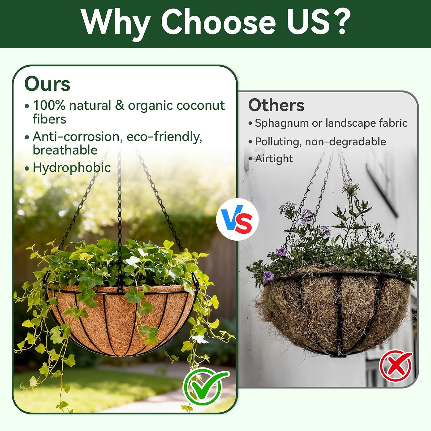 6 Pack 14 Inch Coco Liners for Planters, Hanging Basket Liners | Round Coco Coir Fiber Replacement Liner for Flowers Vegetables Patio Garden Porch Decor,Breathable Drainage,Cuttable DIY