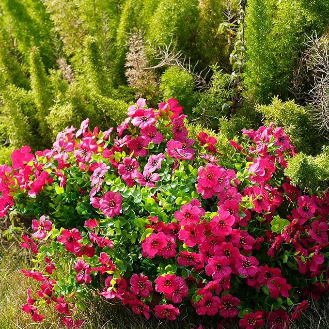 Artificial Flowers for Outdoor, UV Resistant Fake Silk Flowers, Realistic Faux Plants for Outside Indoor Porch Patio Window Box Planter Home Decor (20, Purple Rosy)