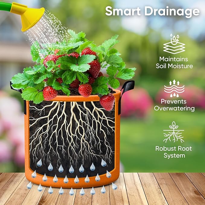 7 Gallon Potato Grow Bags - 6 Pack 350g Heavy Duty Thick Aeration Nonwoven Fabric Pots with Handles, Potatoes Grow Bags 7 Gal with Flap, Garden Bags for Growing Potatoes Plant Vegetables Flower