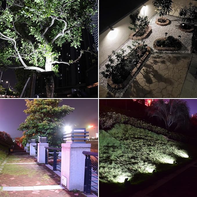 Solar Lights Outdoor Waterproof with 16FT Cord Dusk to Dawn 4400mAh LED Flood Light 6000K Security Lighting for Outside, Flag Pole, Porch, Shed (White 2 Pack)