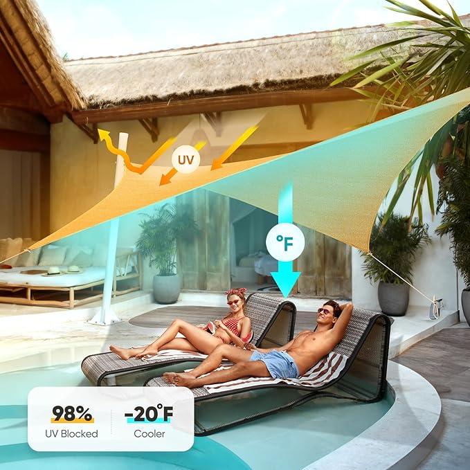 Quictent 20x20ft Fire Retardant 185G HDPE Sun Shade Sail with Hardware Kits Canopy 98% UV Block Outdoor Patio Garden (Sand)