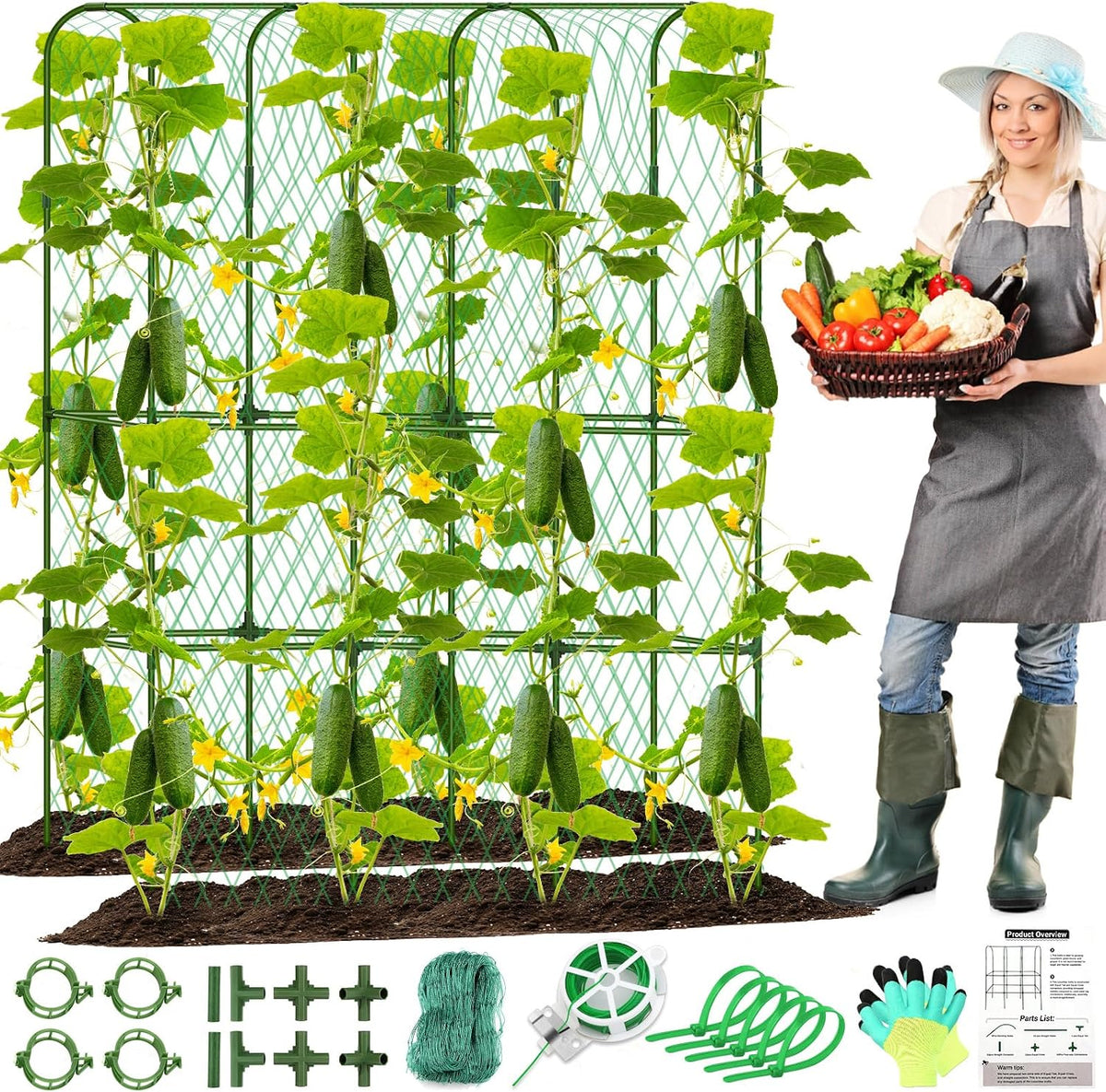 cucumber trellis for raised bed, tall metal garden, main product view
