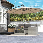 Tangkula 10ft Solar LED Patio Umbrella with Base, Offset Cantilever Outdoor Umbrella with 32 LED Lights, Infinite Tilt, 360 Degree Rotation, Crank Handle for Pool Deck Garden Backyard (Beige)