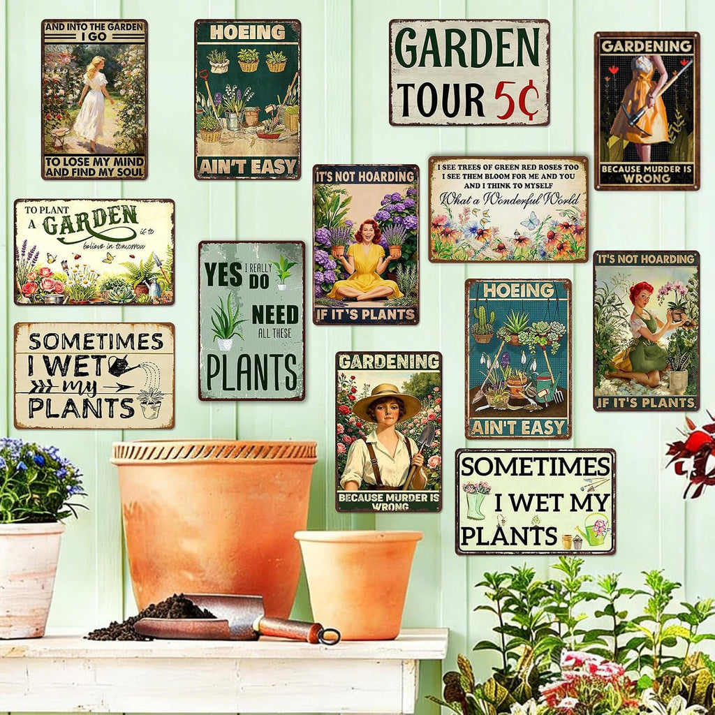 funny metal tin garden signs garden gifts for on a desk or shelf