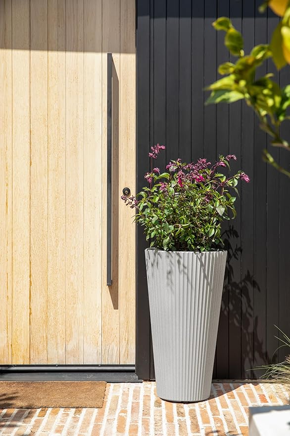 Veradek Demi Series Tall Planter for Porch, Patio, Backyard | Durable Plastic-Concrete Material | Modern Décor for Tall Plants, Grasses
