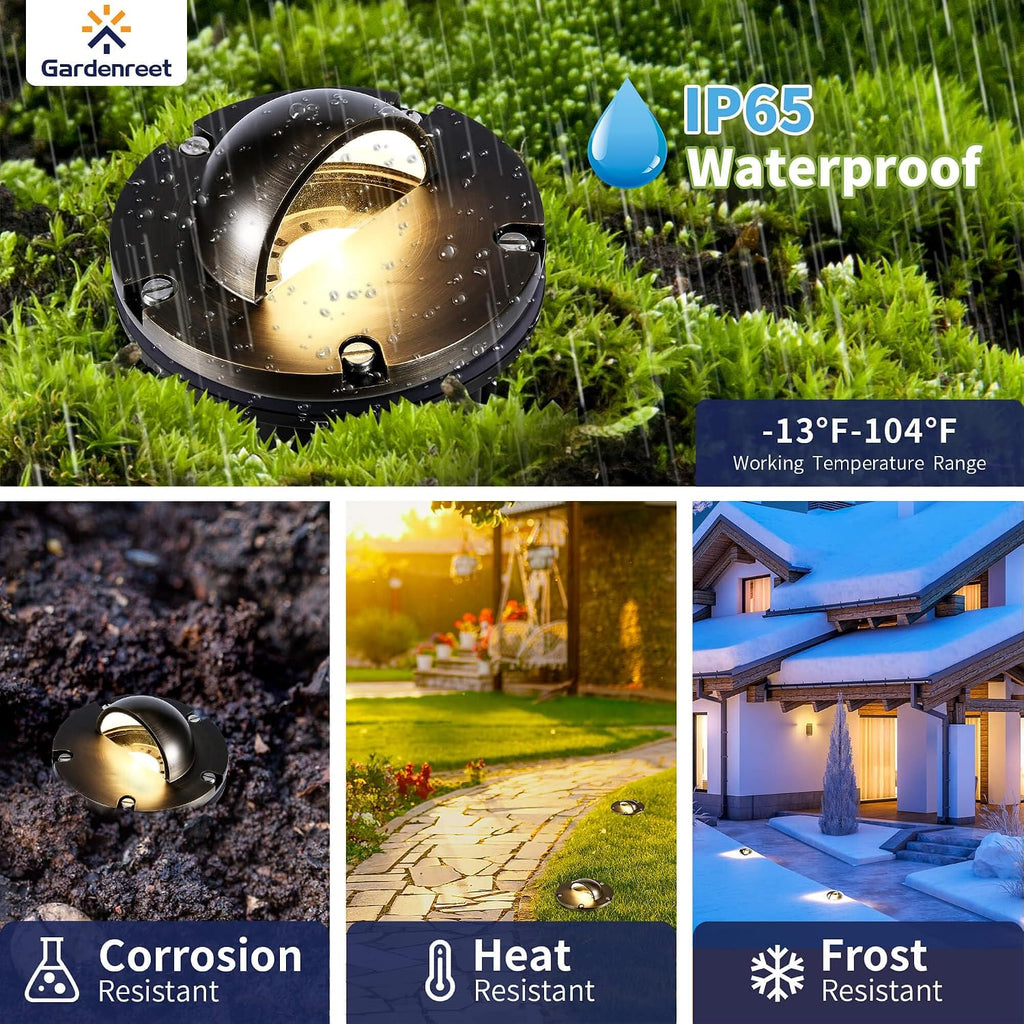 Landscape In Ground Well Lights - Brass LED Low Voltage Electric Ip65 Lights, 12V Wired Fixture, Antique Bronze for Driveway Tree Patio with 5000K Daylight White MR16 Bulb