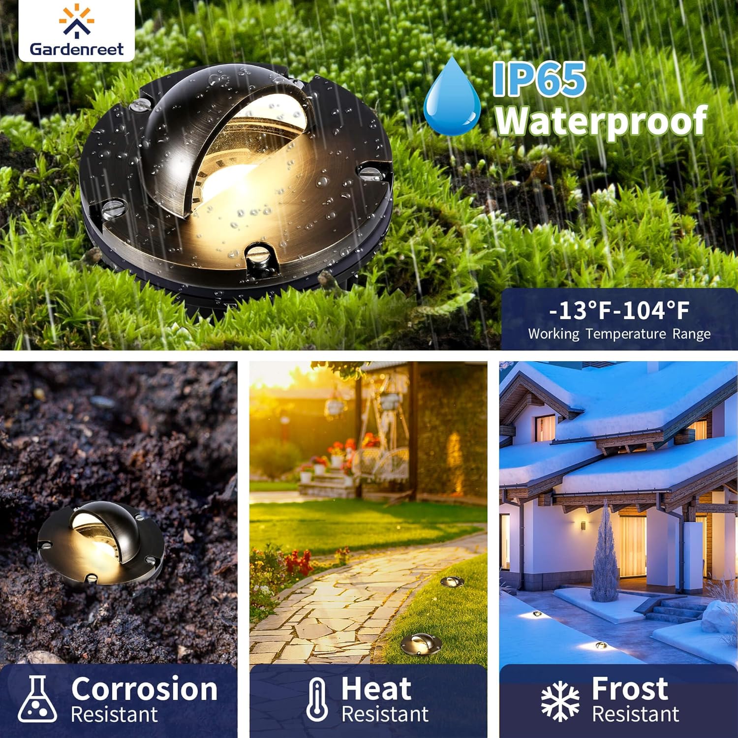 Well Lights Landscape LED - Brass Ip65 Low Voltage Replaceable Bulb In-Ground Lighting, 12V Wired Directional Fixture, Antique Bronze for Patio Lawn Yard with 5000K Daylight White MR16 Bulb