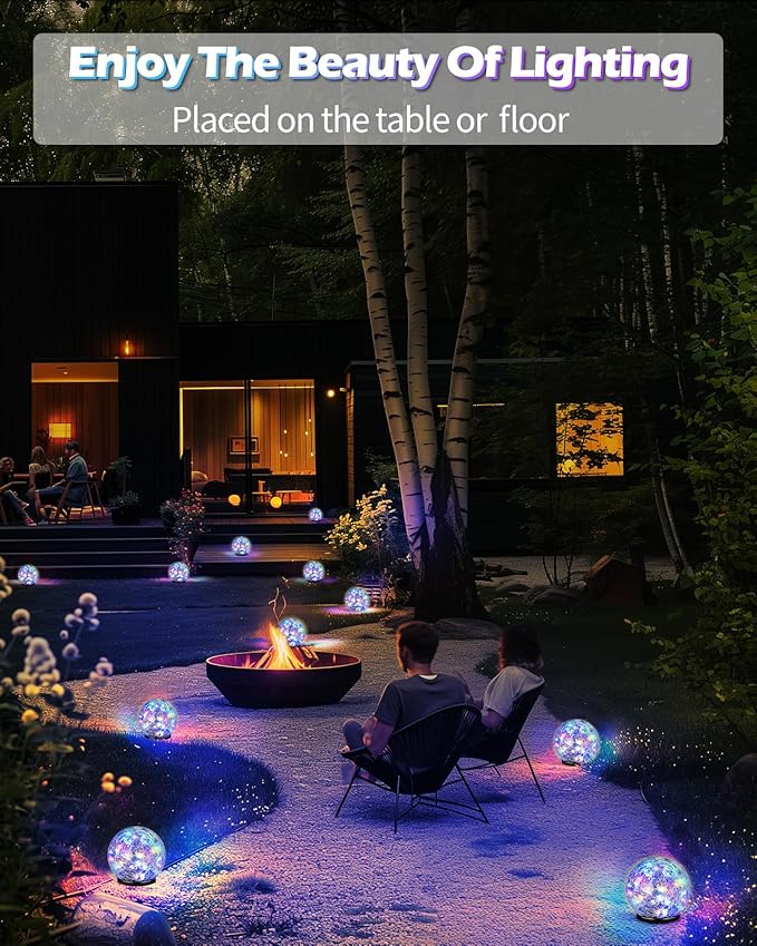 Coroor Garden Solar Ball Lights Outdoor Waterproof, 50 LED Cracked Glass Globe Solar Power Ground Lights for Path Yard Patio Lawn, Outdoor Decoration Landscape Colorful(2 Pack 4.7'')