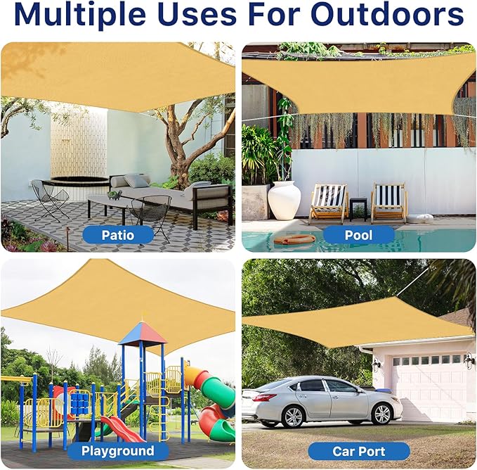 12'x12' Sun Shade Sail, UV Protection Outdoor Shade, Curved Tear Resistant Heavy Duty Sun Shade for Patio Garden, Backyard, Deck, Car Port, Playground, (Sand)