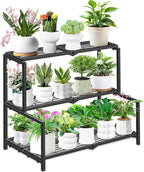 3 Tier Stair Style Metal Plant Stand for Indoor Outdoor, Heavy Duty Plant Display Shelf for Multiple Plants, Garden Rack Flower Pot Holder for Living Room Patio Balcony
