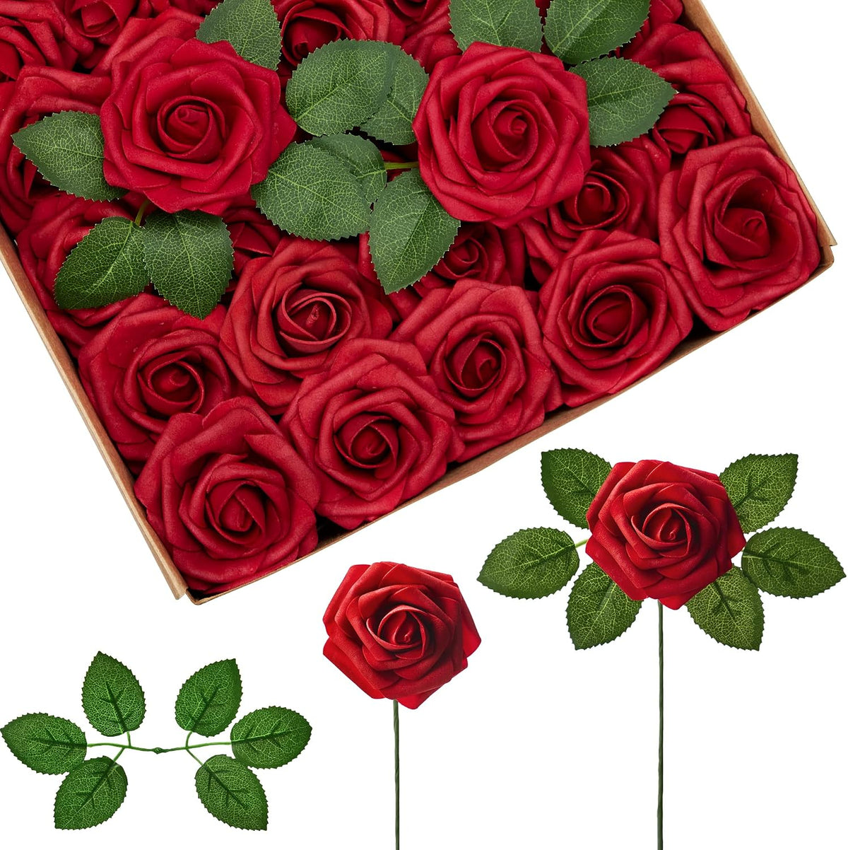 innogear fake roses 100 pcs dark red flowers, main product view