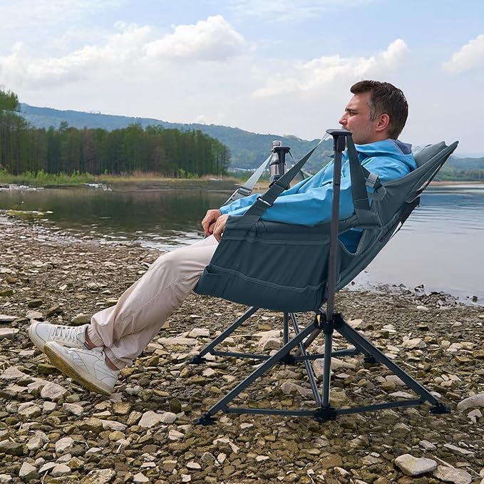 TIMBER RIDGE Hammock Camping Chair with Adjustable Backrest, Heavy Duty Folding Hammock Chair Supports 300lbs, Portable Hammock Chair for Camping, Travelling and Patio, Blue 2 Pack