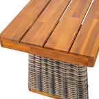 Christopher Knight Home Pasco Acacia Wood Outdoor Dining Table Set for 6, Wicker Patio Dining Set with Acacia Wood Table and Bench, Patio Table and Chair Set with Cushion+Rope Backrest,Black+Teak+Grey