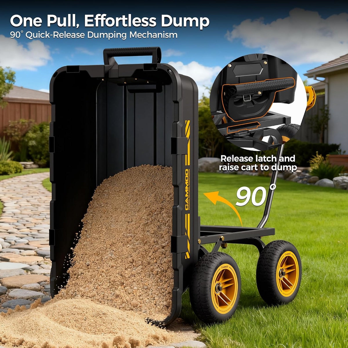 cammoo 10-in no-flat tires 900lb garden dump cart on a desk or shelf