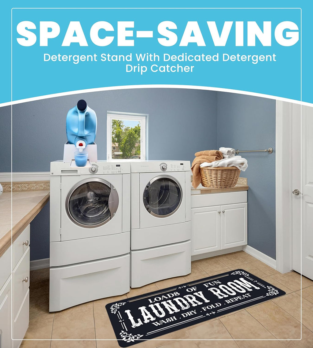 TidyFriend Laundry Detergent Holder with Laundry Room Rug Runner, Detergent Stand for Spill Protection, Non-Slip Runner Mat, and Stylish Room Organizer for Home & Laundry Spaces (Kit)