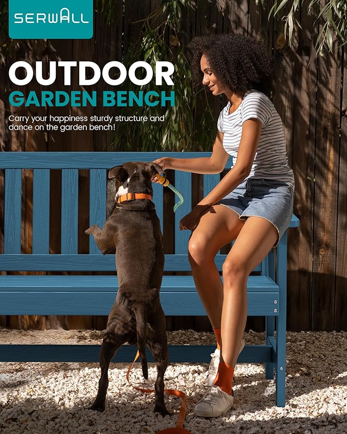 SERWALL HDPE Outdoor Benches Weatherproof, 2-Person Garden Bench with 660 lbs Weight Capacity, Patio Benches for Outdoors, Garden, Porch, Park, Navy, 2 Pack