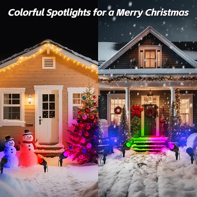 Spotlight Outdoor – 120V Plug-In, 6500K Cool White LED Landscape Lighting with RGB Purple 4 Color Lenses for Yard, Garden, Lawn & Tree Decor on Holidays&Everyday, IP67 Waterproof (4 Pack,Black)