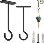 NACETURE Ceiling Hooks Heavy Duty 2 Pack - Plant Hooks for Ceiling Hanging Hook for Hanging Basket Hook, Light, Bird Feeders, Wind Chimes Décor Indoor & Outdoor (Black, 5 Inch 2 Pack)