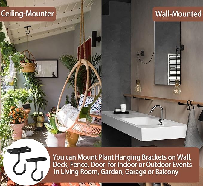 2.5in Ceiling Hooks for Hanging Plants 8Pcs Black