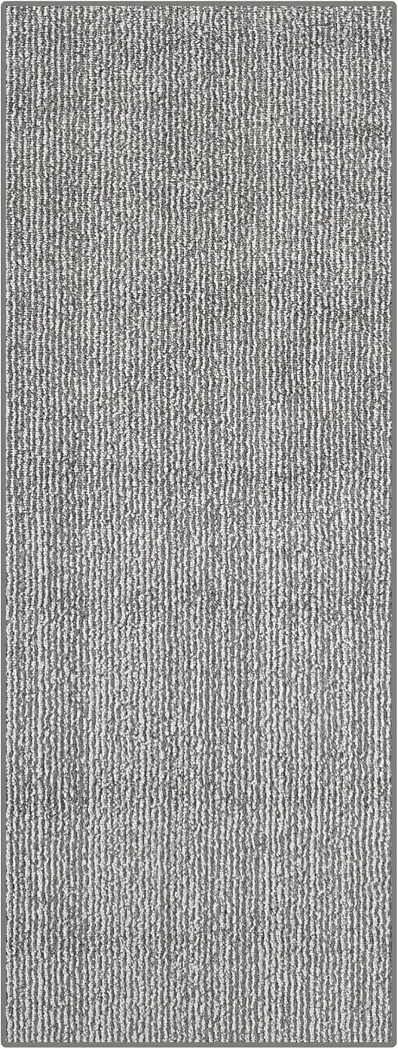 20 ft Extra Long Grey Hallway Runner Rug – Non-Slip, Washable, Dog-Friendly Carpet with Durable Rubber Backing – Modern Subtle Striped – Custom Size