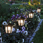 Dynaming 6 Pack Solar Hanging Lights Outdoor, Solar Powered Garden Decorative Lanterns with 6 x 38 Inch Shepherd Hooks, Waterproof Landscape Lighting for Lawn Patio Yard Pathway Driveway, Warm White