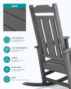SERWALL Oversized Rocking Chair Outdoor, HDPE Outdoor Rocking Chair, Grey