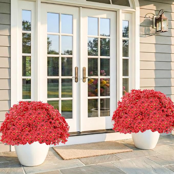 60 Pack Artificial Flowers for Outdoor Indoor Fake Plants, Faux Silk Flowers for Outdoors Outside Front Porch Hanging Planter Window Box Garden Spring Decoration(Red)