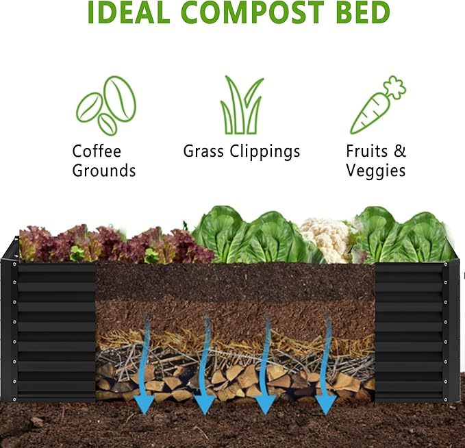 8x2x2FT Galvanized Raised Garden Bed,Planter Raised Beds-Metal Garden Box,Large Plant for Outdoor Planting, Vegetables Bed，Flower,herb-Black