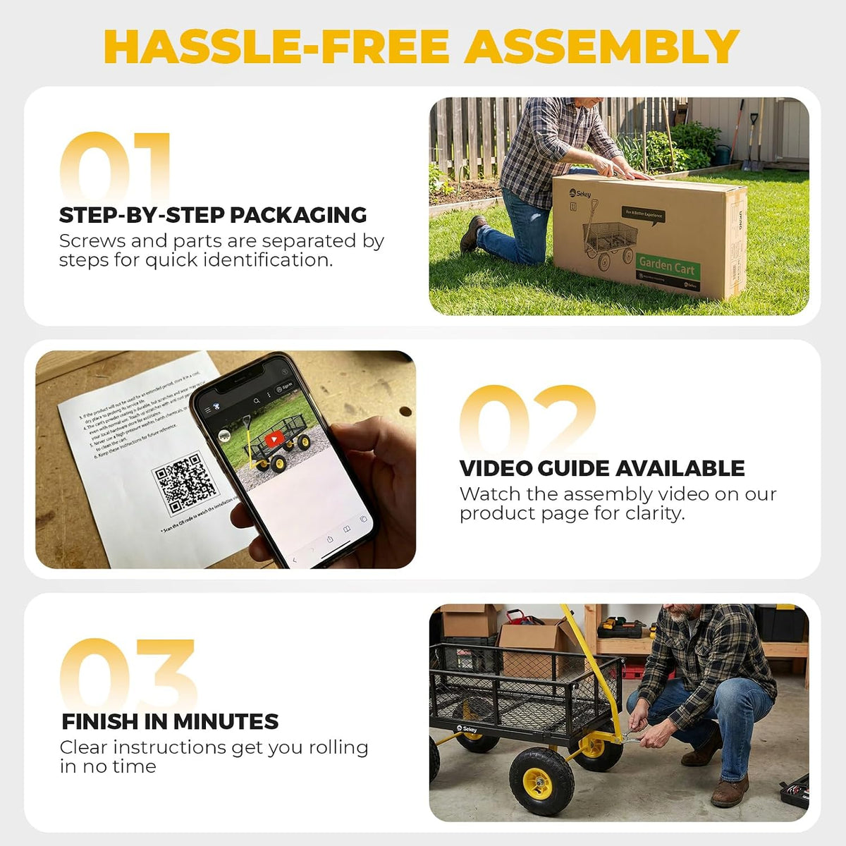 sekey steel mesh garden cart, 600 lb capacity, package contents
