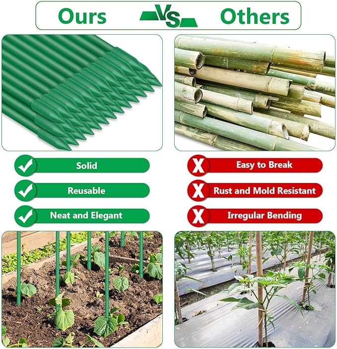 Lezmarket 150 Pack Garden Stakes(16" Each), Plant Support Stakes, DIY 4ft 5ft 6ft 7ft Sturdy Fiberglass Plant Sticks Support Garden Trellis for Growing Climbing Tomato Vegetables Flowers
