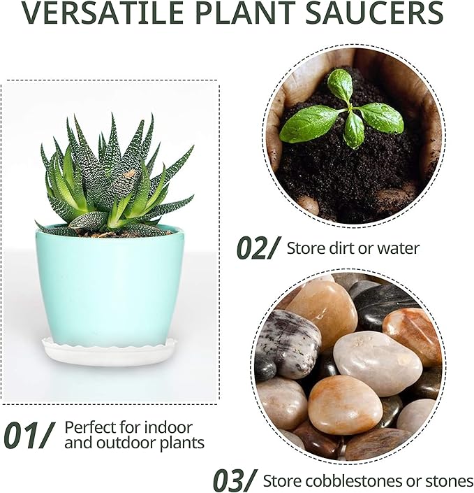 Plant Saucer, 7 Pack 8 10 12 14 15 Inch Durable Plastic Plant Trays for Pots, White & Black Round Plant Pot Saucers, Drip Tray for Indoor and Outdoor Garden (14", for 11 12 Inch Pot)