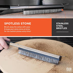26'' Pizza Oven Brush with Stone Scraper - Includes 2 Brush Heads, Heat-Resistant Silver Stainless Steel Bristles - Long Grip Handle, Compatible with Ooni, Gozney, Blackstone, Solo Stove Ovens