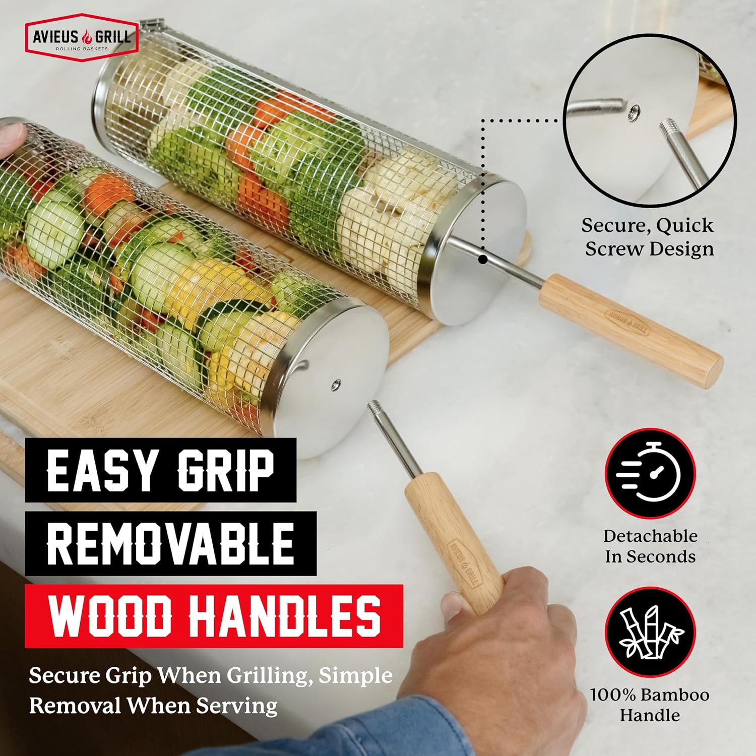 AVIEUS Grill Rolling Grill Basket | Rolling Grilling Baskets for Outdoor Grilling 2 Pcs | Barbecue Grill Set with BBQ Gloves | Portable Camping Net Rack Perfect for Vegetables, Seafood & Meat