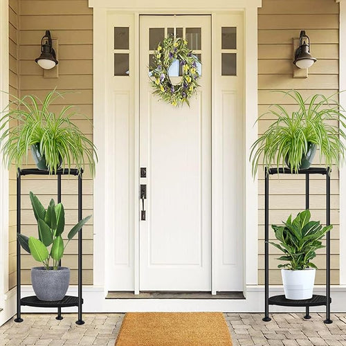2-Pack Plant Stand Indoor Outdoor, 30'' Tall Plant Stands for Indoor Plants, Heavy Duty Indoor Plant Shelf, 2 Tier Display Rack for Living Room, Balcony, Deck, Black