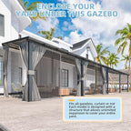 AECOJOY 20' x 8' Outdoor Gazebo Pergola with Curtains and Netting, 8'x20' Large Wall-Mounted Hardtop Lean to Gazebo Shelter Pergolas and Gazebos Clearance with Patio Roof, Heavy Duty Metal Awnings