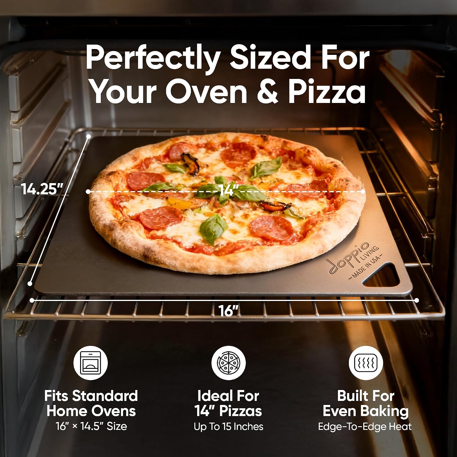 Pizza Steel for Oven | Made in USA | 16" x 14.25" | Pre-Seasoned Baking Steel for Bread, Pizza, Sourdough & More | Premium Quality Crust at Home | Use in Oven, Grill, BBQ | 1/4" Thick