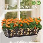 6 Pack 24 Inch Window Boxes Planters Railing Planter Box with Adjustable Brackets & Coco Liners Fabric Plant Grow Bags Deck Railing Planter Boxes Balcony Hanging Flower Box for Outdoor Plants