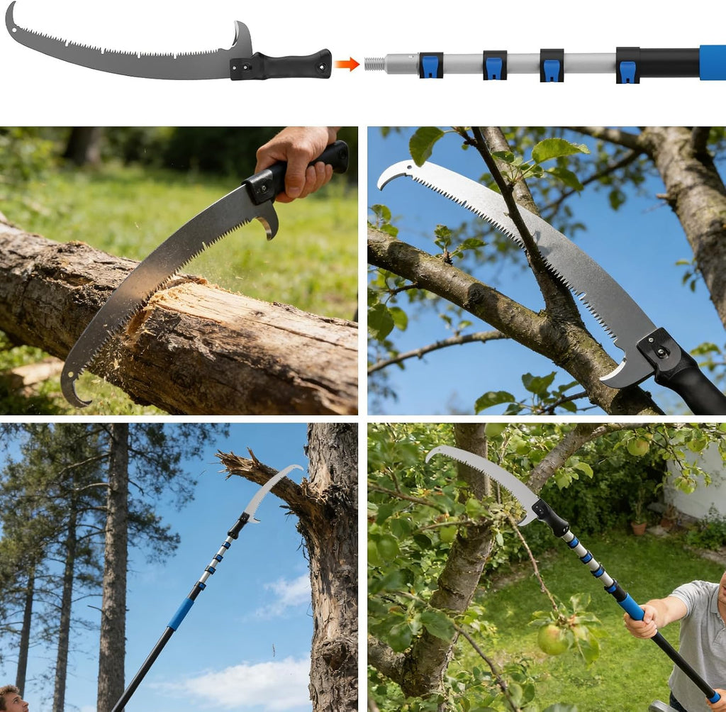 Manual Pole Saw for Tree Trimming, 26FT Telescoping Extension Pole Tree Pruner with 24" Blade, Hand Pole Saw for Cutting High Branches, Detachable Pruning Saw for Garden Yard Maintenance