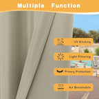 HolidayIdeas Extra Wide Outdoor Curtains for Patio Waterproof, 2 Panels - 110 x 84 Inch - Privacy & Light Filtering Curtains Grommet Outside Curtains for Porch, Gazebo, Pergola, Backyard (Taupe)