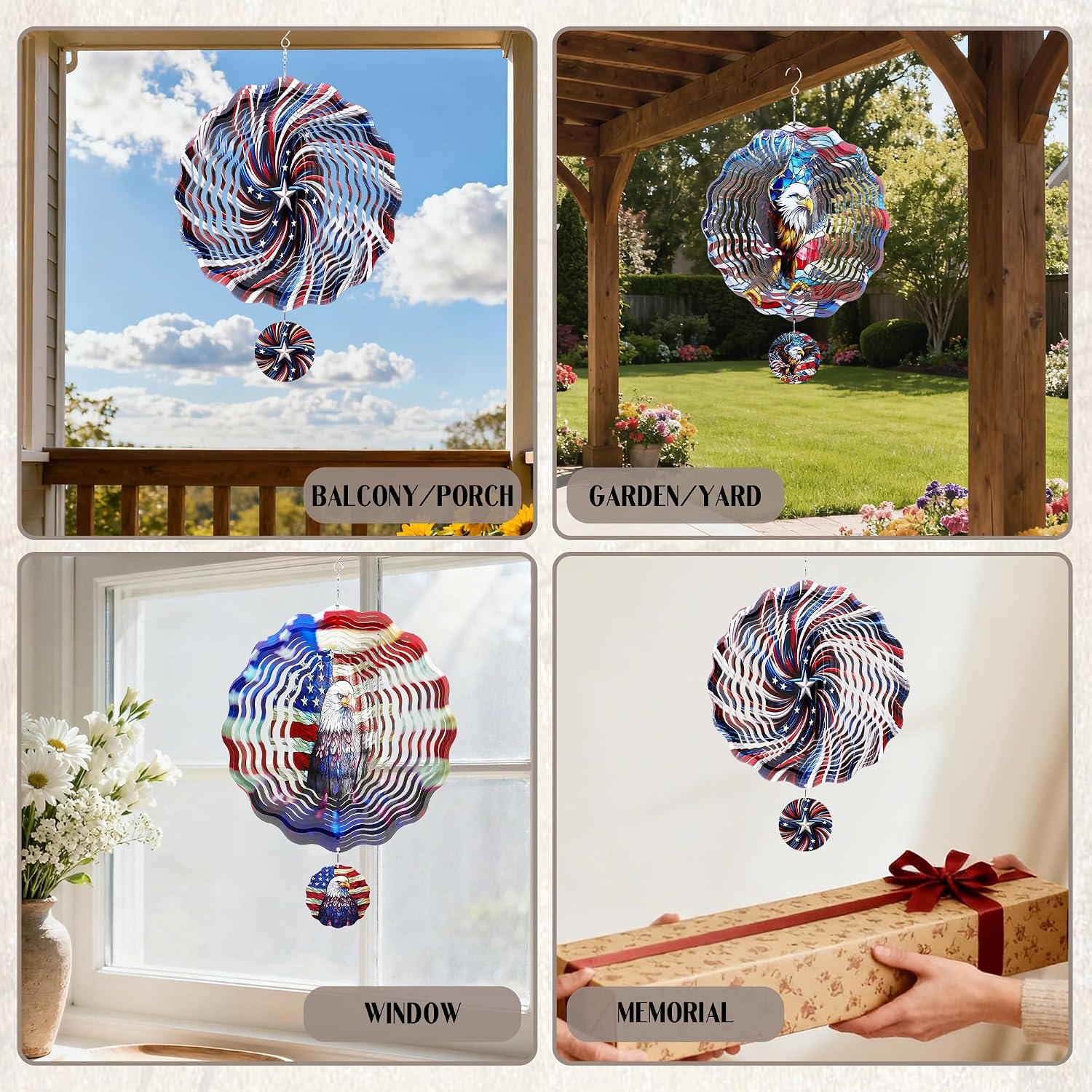 American Eagle Wind Spinner - 3D Stainless Steel Wind Spinners | Flag Pattern Ornaments Outdoor Kinetic Spinning Hanging 250 Anniversary Patriotic Decor for Patio Lawn Garden Yard Balcony