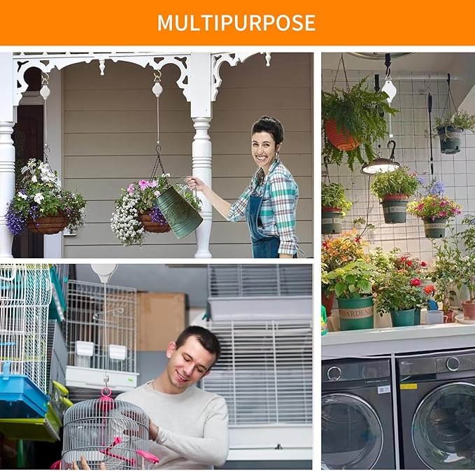 5PCS Adjustable Retractable Plant Pulley Hangers - Versatile Height Hooks for Hanging Baskets, Flower Pots, and Bird Feeders
