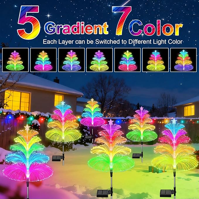 Solar Garden Lights Waterproof 3 Pack 7 Color Changing Outdoor Decorative Rainbow Jellyfish Lights for Outside Yard Pathway Garden Decor Patio Lawn Gifts for Mother's Women