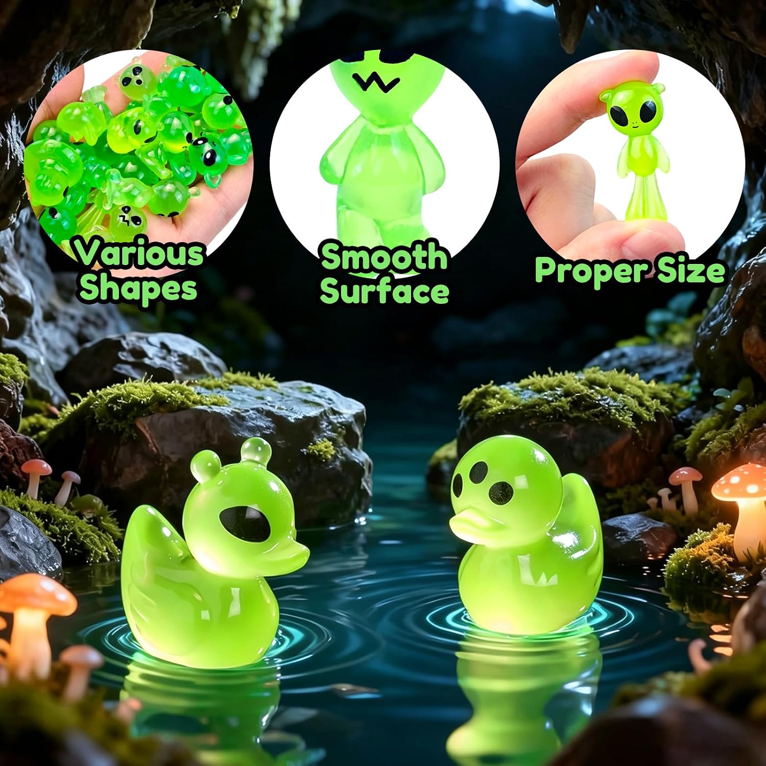 44 Pcs Luminous Mini Resin Alien Figures Miniature Figurines | Alien Statues Glow in the Dark for Outer Space Party Micro Landscape Decor