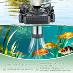 F3 Floating Pond Fountain Aerator, 1HP 750W 110V Stainless Steel Pump with 4 RGB Lights & 100FT Power Cord, Black Octagon Aerating Fountain for Ponds, Lakes, Pools and Fish Farms (Four Lights)