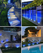 btfarm 4 Pack Solar Lights Outdoor, 8 LED Solar Ground Lights IP65 Waterproof Flat Solar Disc Light, Pathway Lights for Garden Lawn Patio Yard Path Landscape, Blue